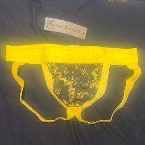 Modus Vivendi Yellow Jock Strap with Black Lace Accent (Not Sheer) XL NWT